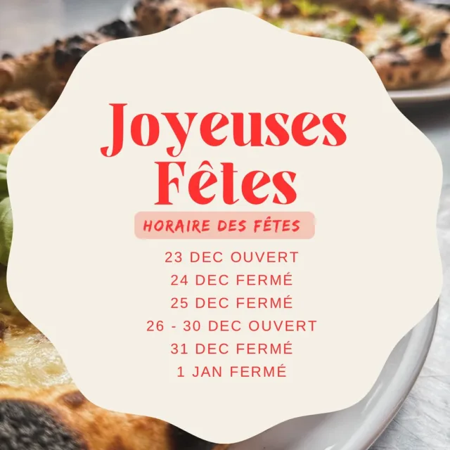 Merry Pizza! 🎁 🍕 ❄️ ⛄️ We are open!  Dine-in, Take-out, and delivery.

Joyeuse Pizza! 🎁 🍕 ❄️ ⛄️ Nous sommes ouverts! Sur place, à emporter et en livraison.